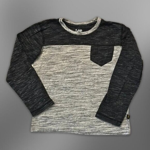 Lee Shirt Two-Tone Long Sleeve Chest Pocket Soft Fabric Gray/Black Boys M 10/12 - Picture 1 of 3